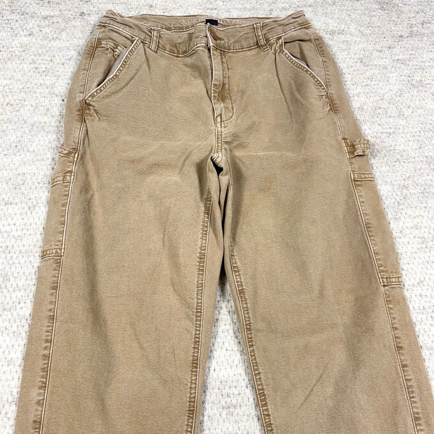 American Eagle Outfitters American Eagle Carpenter Pants Women 6 Brown Tan Canvas Straight Leg Retro 26x29 Jeans Womens Size 28" / US 6 / IT 42 - 6 Thumbnail