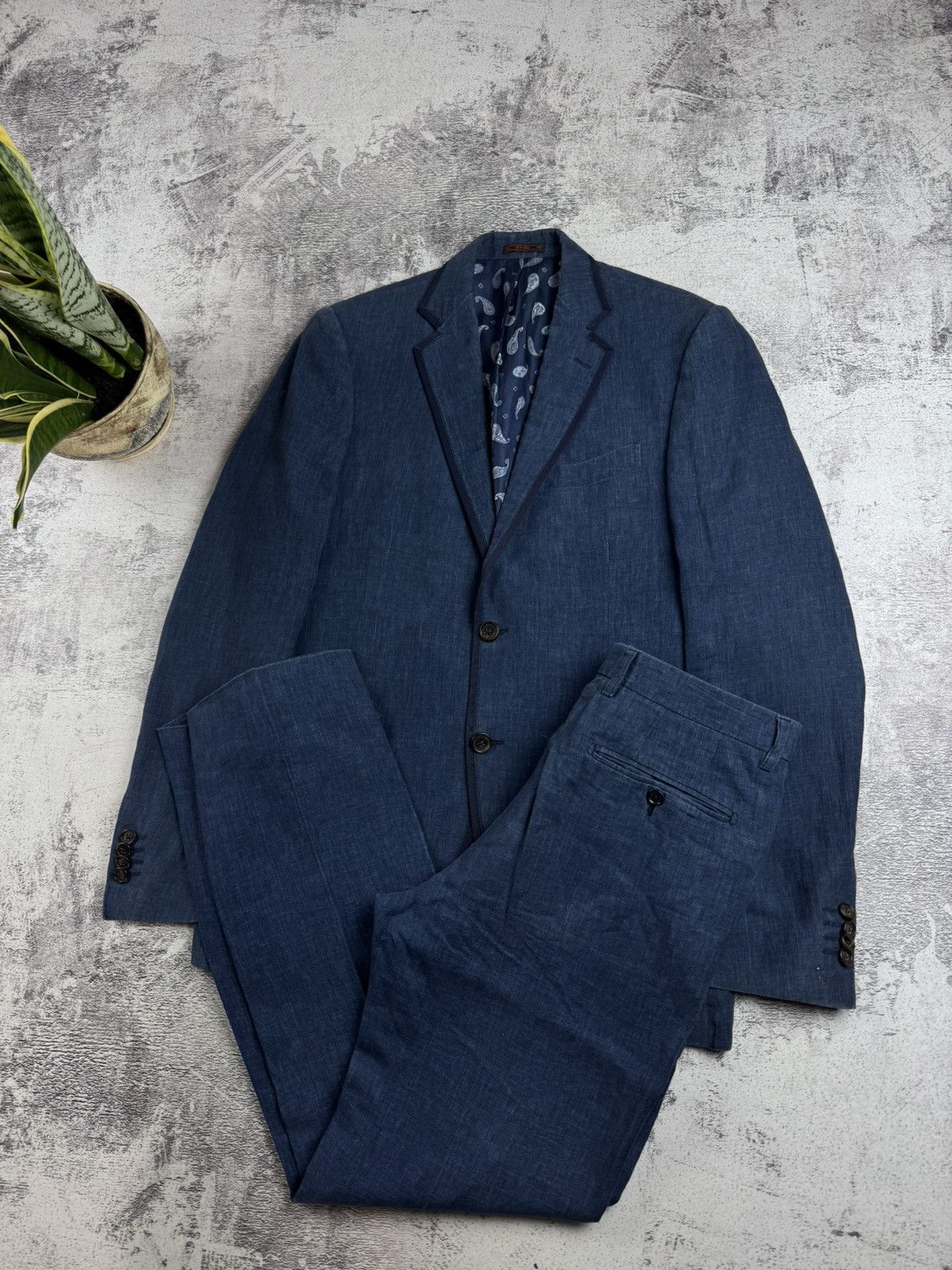 Etro Etro Milano 100% Linen 48R Size Classic Blue Men’s Blazer Jacket Trousers Suit Size 48R - 5 Thumbnail