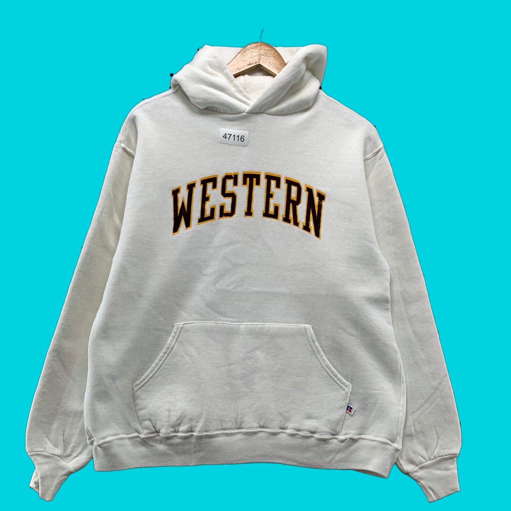 Russell Athletic VINTAGE Russell Athletic Hoodie Sweatshirt Mens M White 80s Western USA Shirt? Size US M / EU 48-50 / 2 - 1 Thumbnail