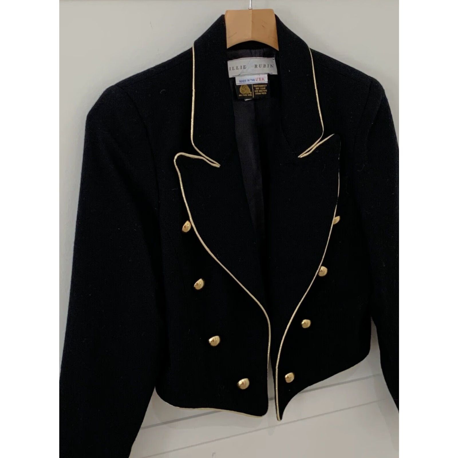 Vintage Vintage Lillie Rubin Crepe 100% Wool Jacket Pant Suit Sz 8 Gold Trim Buttons EUC Size 30" / US 8 / IT 44 - 4 Thumbnail