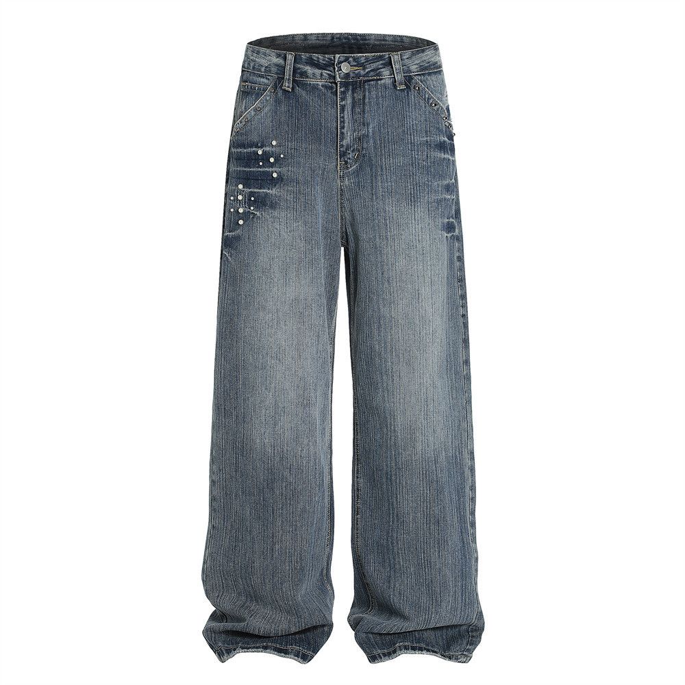 Japanese Brand × Jean Men's loose washed beaded straight jeans Size US 32 / EU 48 - 1 Thumbnail