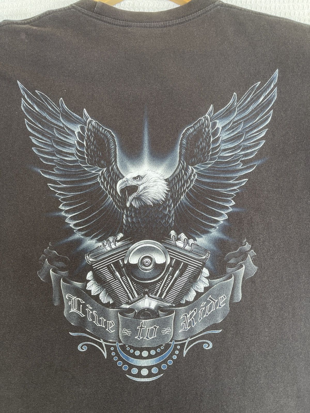 Harley Davidson Last Drop🔥Vtg Motorcycle Eagle Live To Ride Faded T-Shirt Size US XL / EU 56 / 4 - 11 Thumbnail