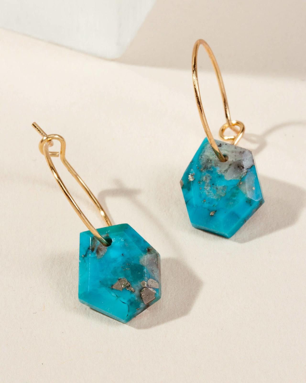 Other 14Kt Sterling Geometry Mini Hoop Earring- Turquoise Size ONE SIZE - 1 Thumbnail