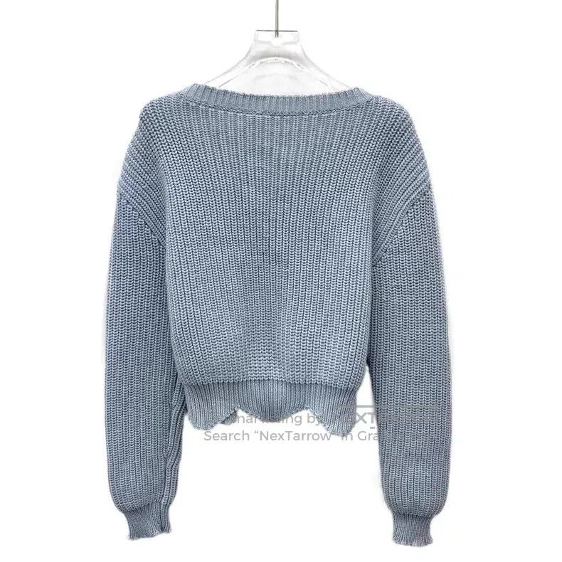 Dior Dior Light blue irregular lace design wool round neck long Size XXS / US 00 / IT 34 - 2 Thumbnail
