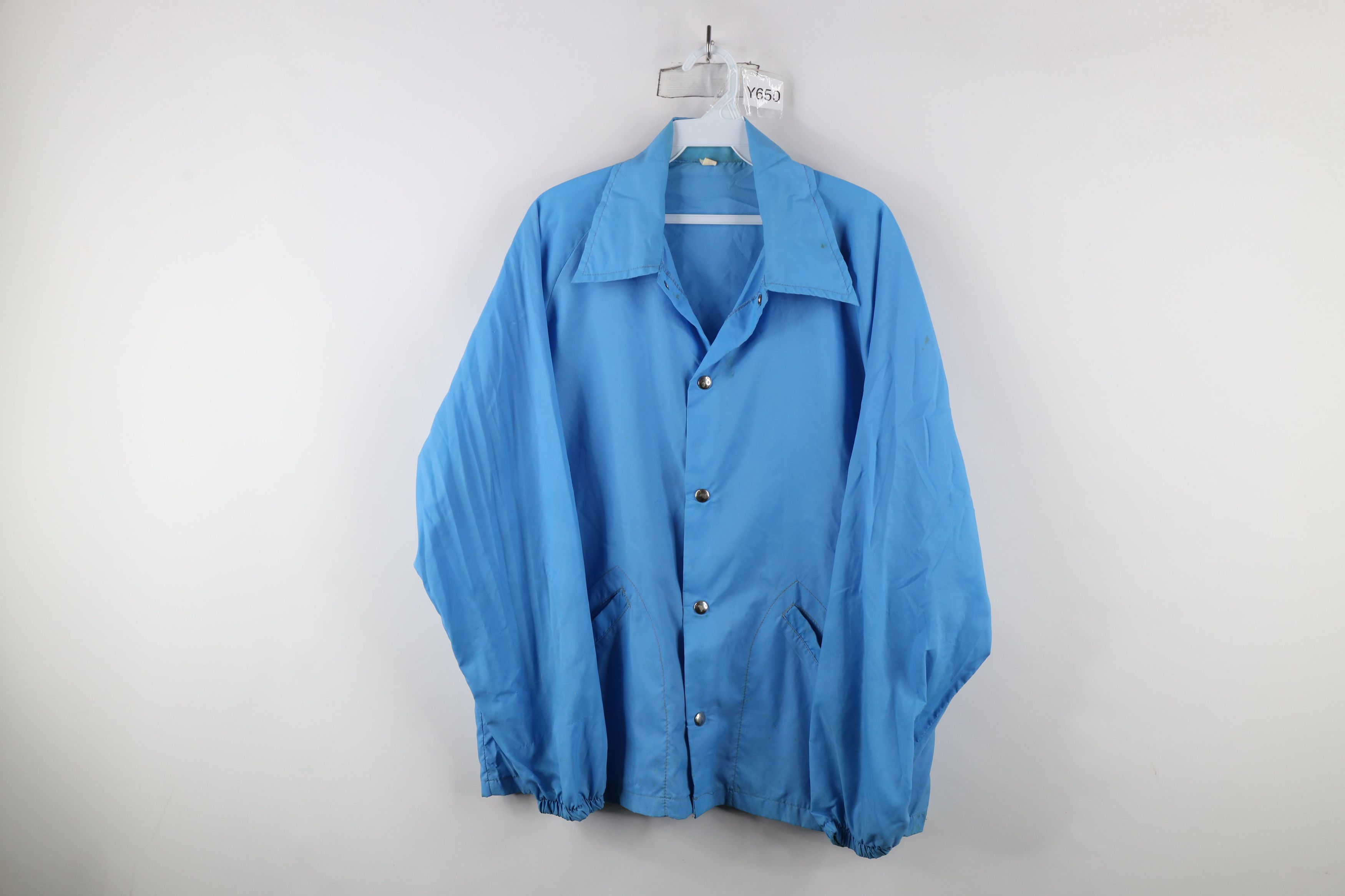 Vintage Vintage 70s Streetwear Satin Coach Coaches Jacket Blue USA Size US L / EU 52-54 / 3 - 1 Thumbnail