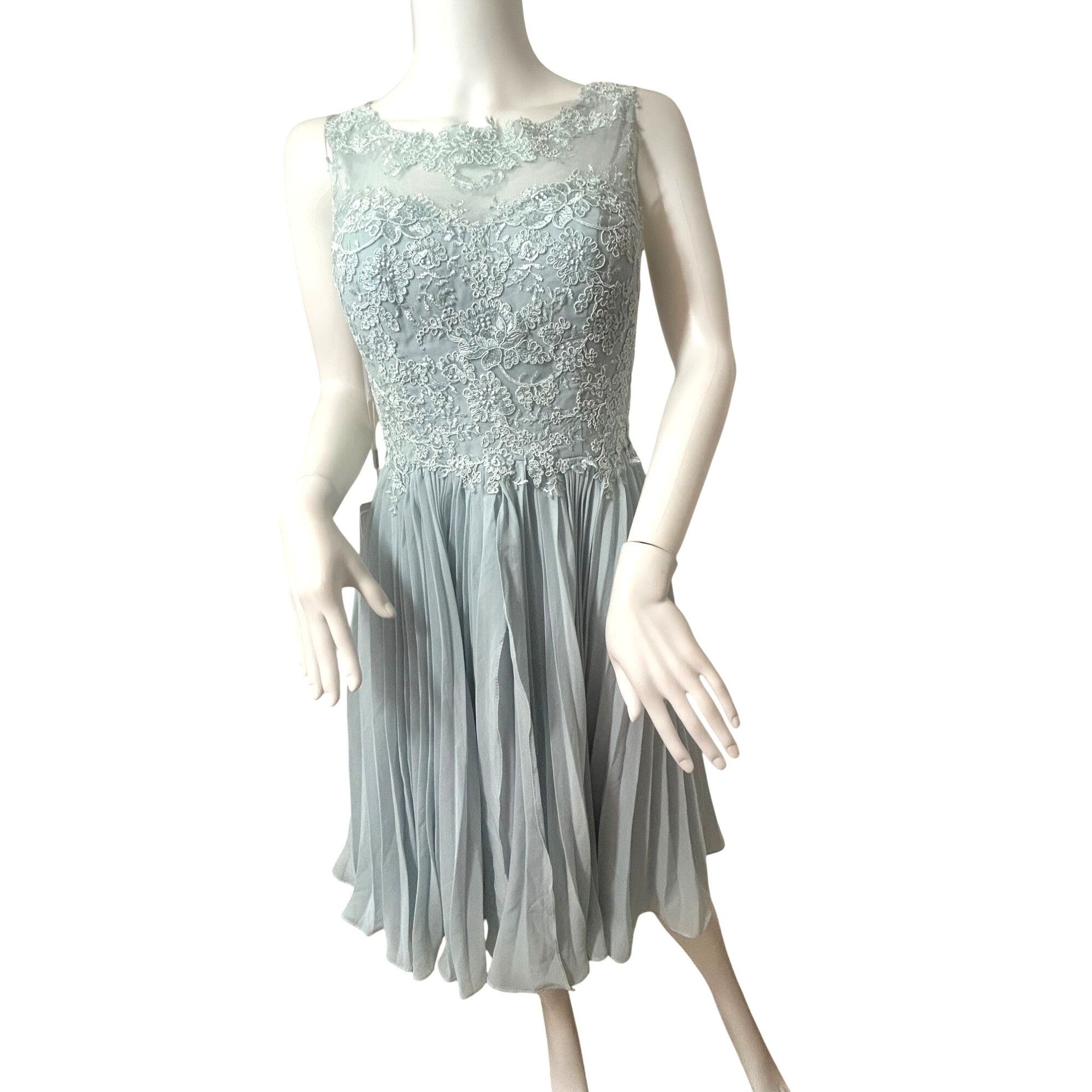 Other JJ’s House Cocktail Dress 4 Blue Green Lace Chiffon Pleats S Size S / US 4 / IT 40 - 14 Thumbnail