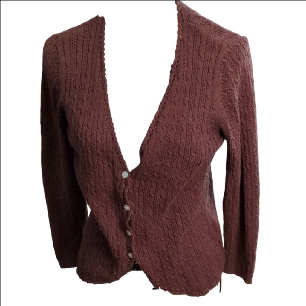 Oscar De La Renta Oscar De La Renta Brown Cable Knit Cardigan Size Medium Size L / US 10 / IT 46 - 1 Thumbnail