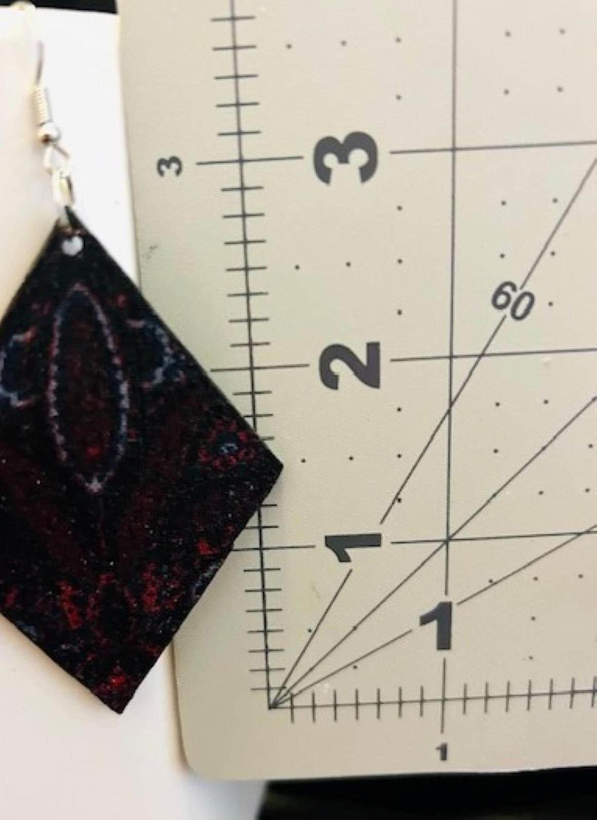 Designer Dark Paisley Earrings Made of Fabric on Wood Size ONE SIZE - 2 Thumbnail