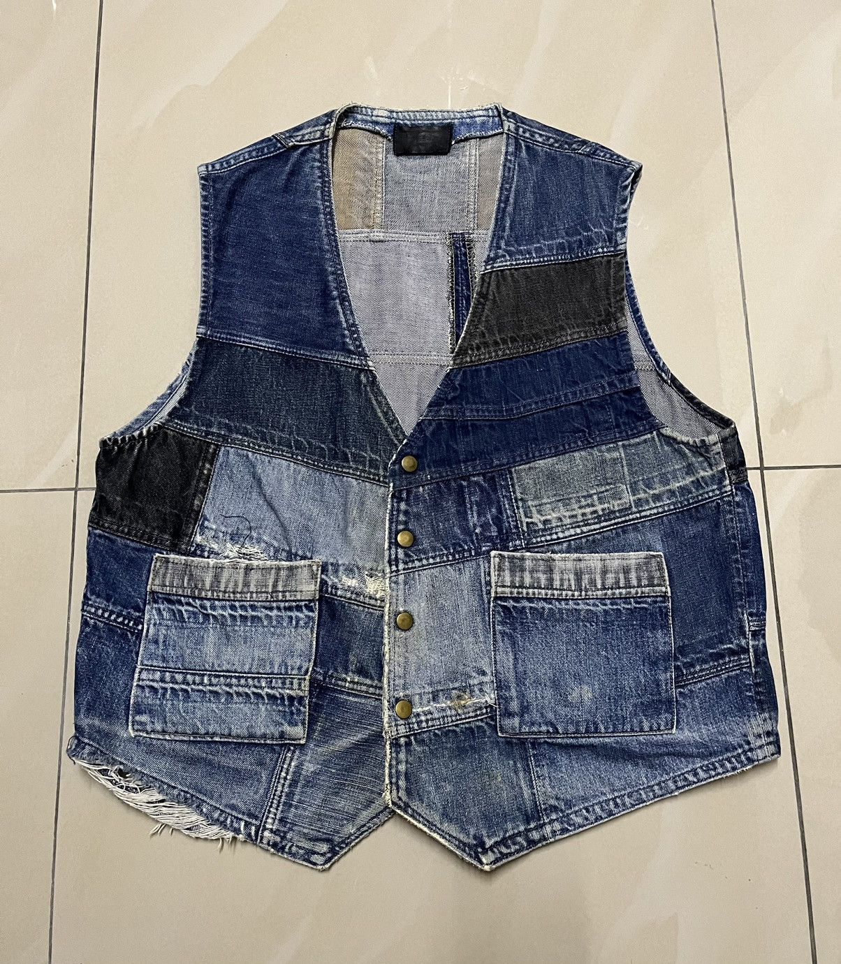 Custom Distressed denim snap button vest