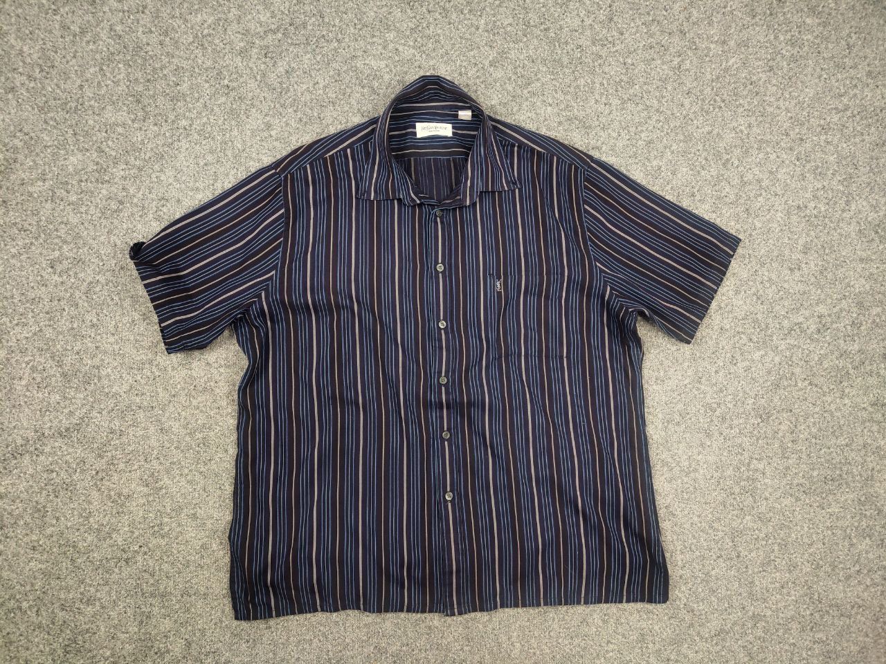 Yves Saint Laurent Yves Saint Laurent Vintage Striped Blue shirt short sleeves Size US XL / EU 56 / 4 - 6 Thumbnail