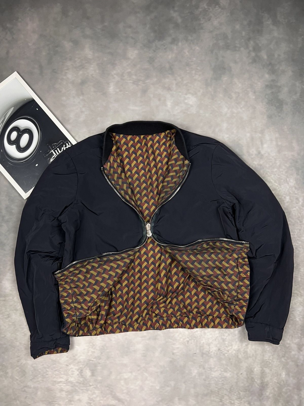 Bally BALLY Reversible Silk Bomber Jacket Navy/Print Wmn IT 44 (L) Size L / US 10 / IT 46 - 4 Thumbnail