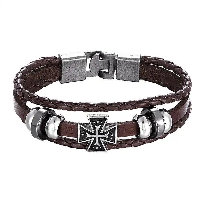 Japanese Brand × Jewelry × Vintage Vintage Multi-layer Leather Woven Cross Bracelet Size ONE SIZE - 2 Thumbnail