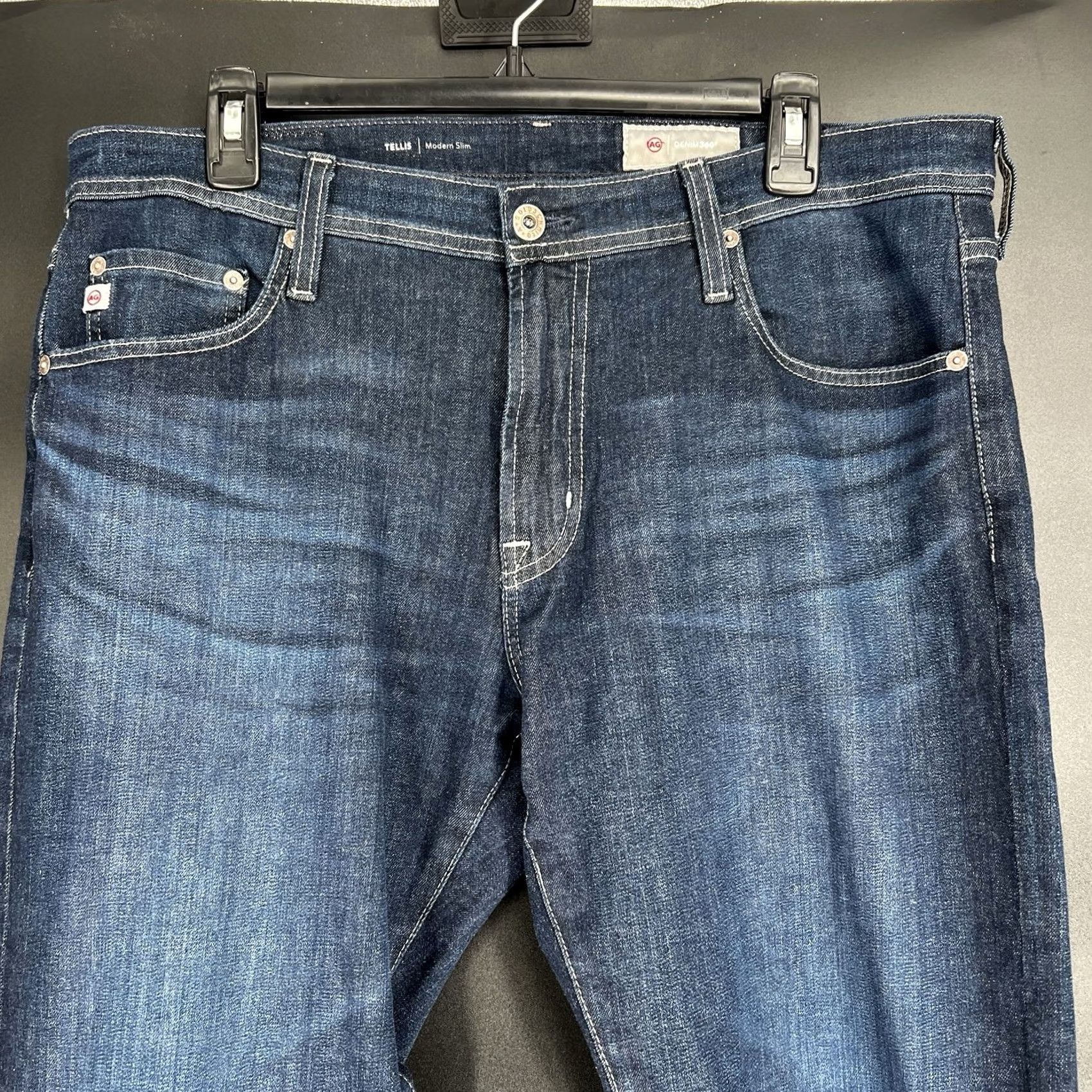 Vintage AG Tellis Jeans Slim Mens 33x30 Blue Denim 5-Pocket Stretch Modern City USA Regular Three Size US 33 - 2 Thumbnail