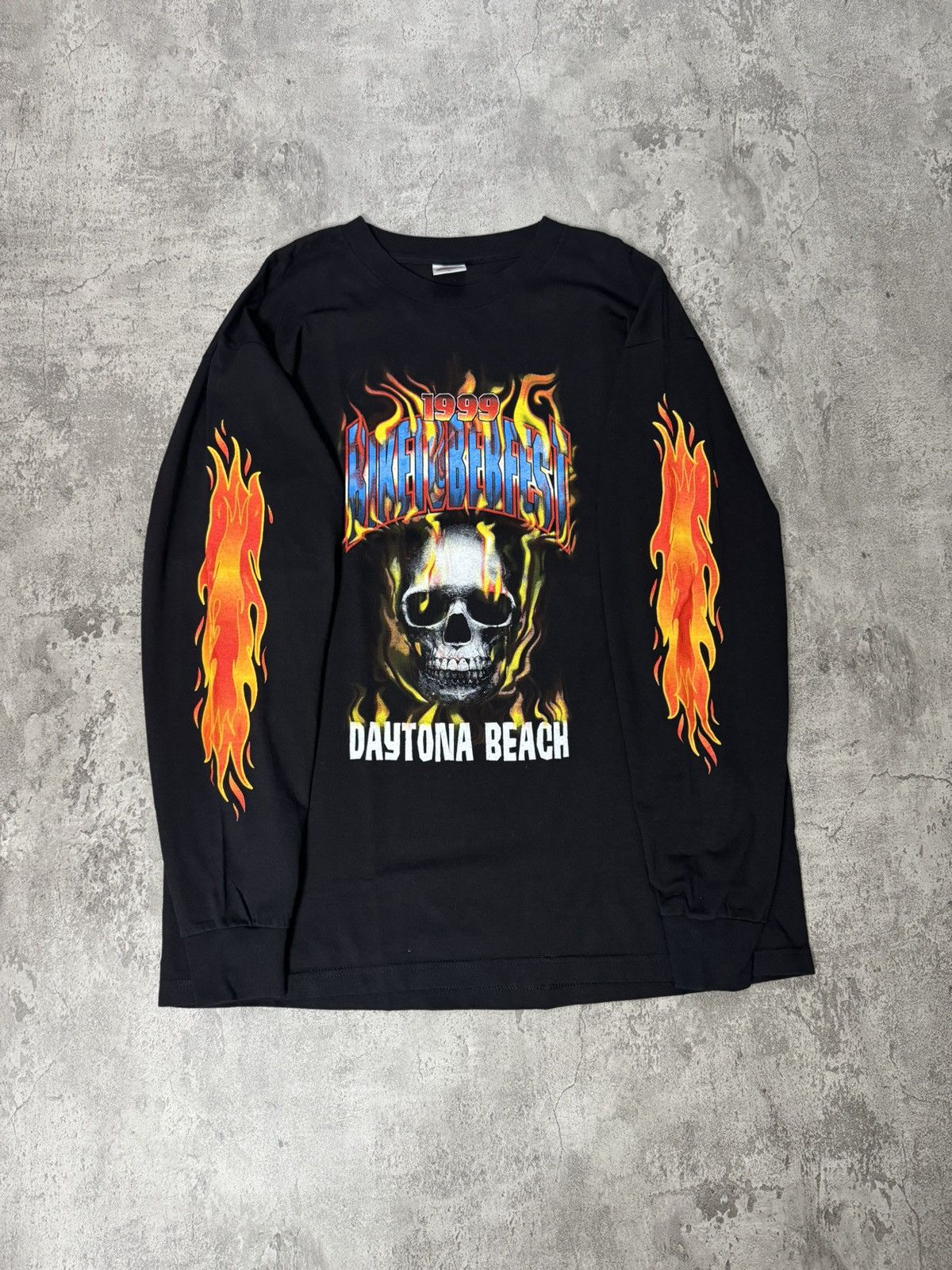 Vintage VINTAGE 1999 DAYTONA BEACH BIKE WEEK SKULL FLAME LONGSLEEVE Size US XL / EU 56 / 4 - 1 Thumbnail