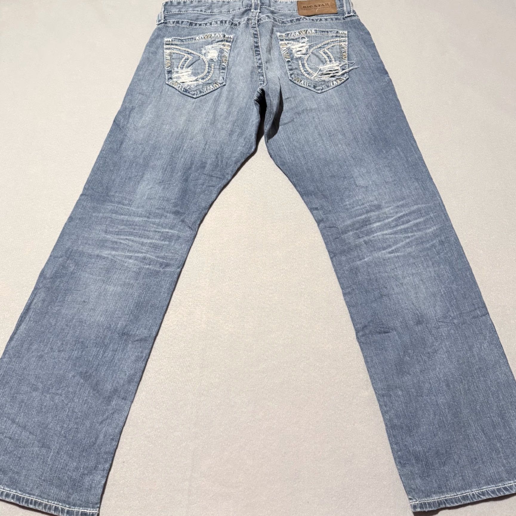 Vintage Buckle Big Star Jeans Men Blue Vintage Voyager Straight Stretch Distressed - 33 City Logo 5-Pocket Size US 33 - 2 Thumbnail