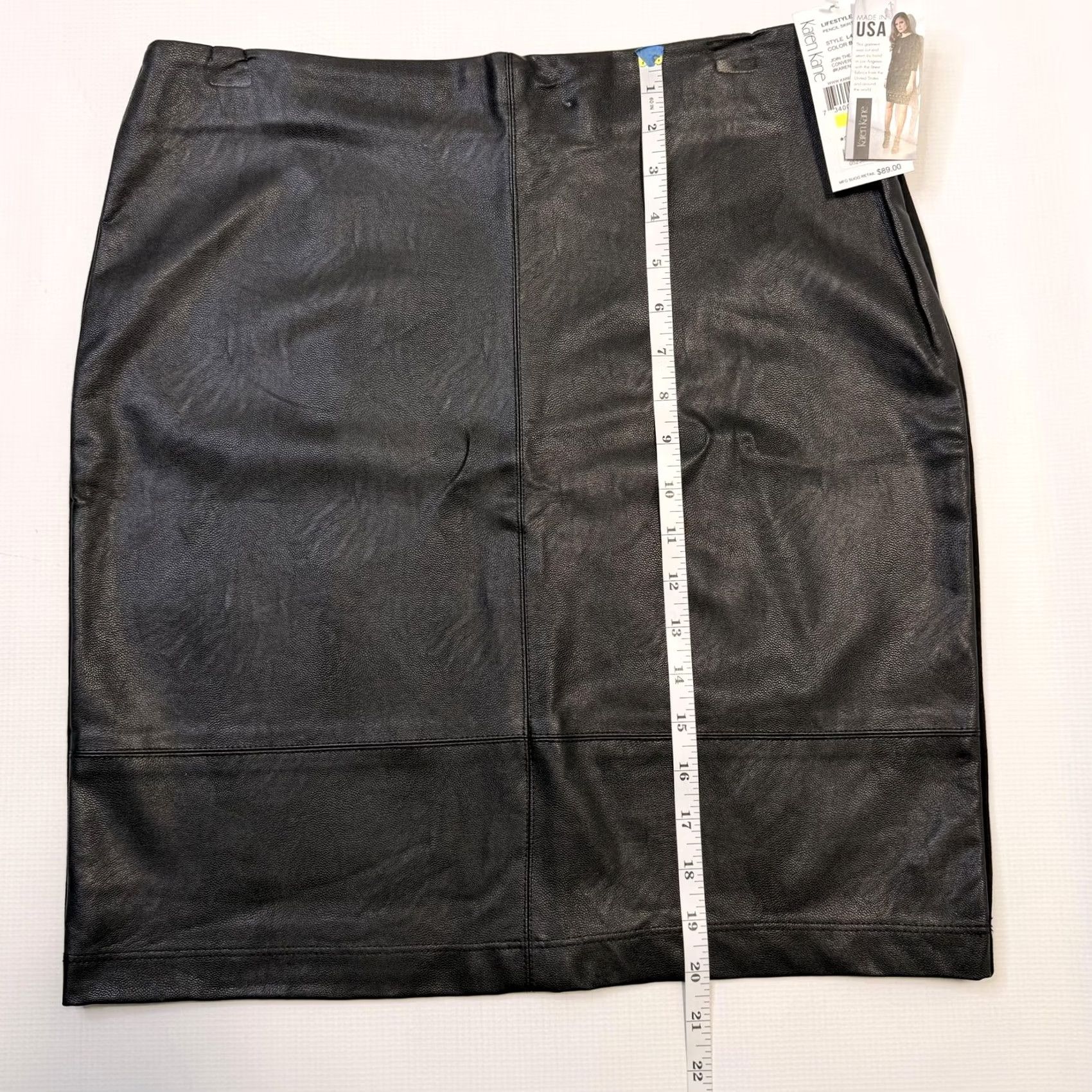 Vintage Karen Kane Skirt Womens M Black Faux Leather Pencil Lined Stretch USA Pull On Size 32" / US 10 / IT 46 - 2 Thumbnail