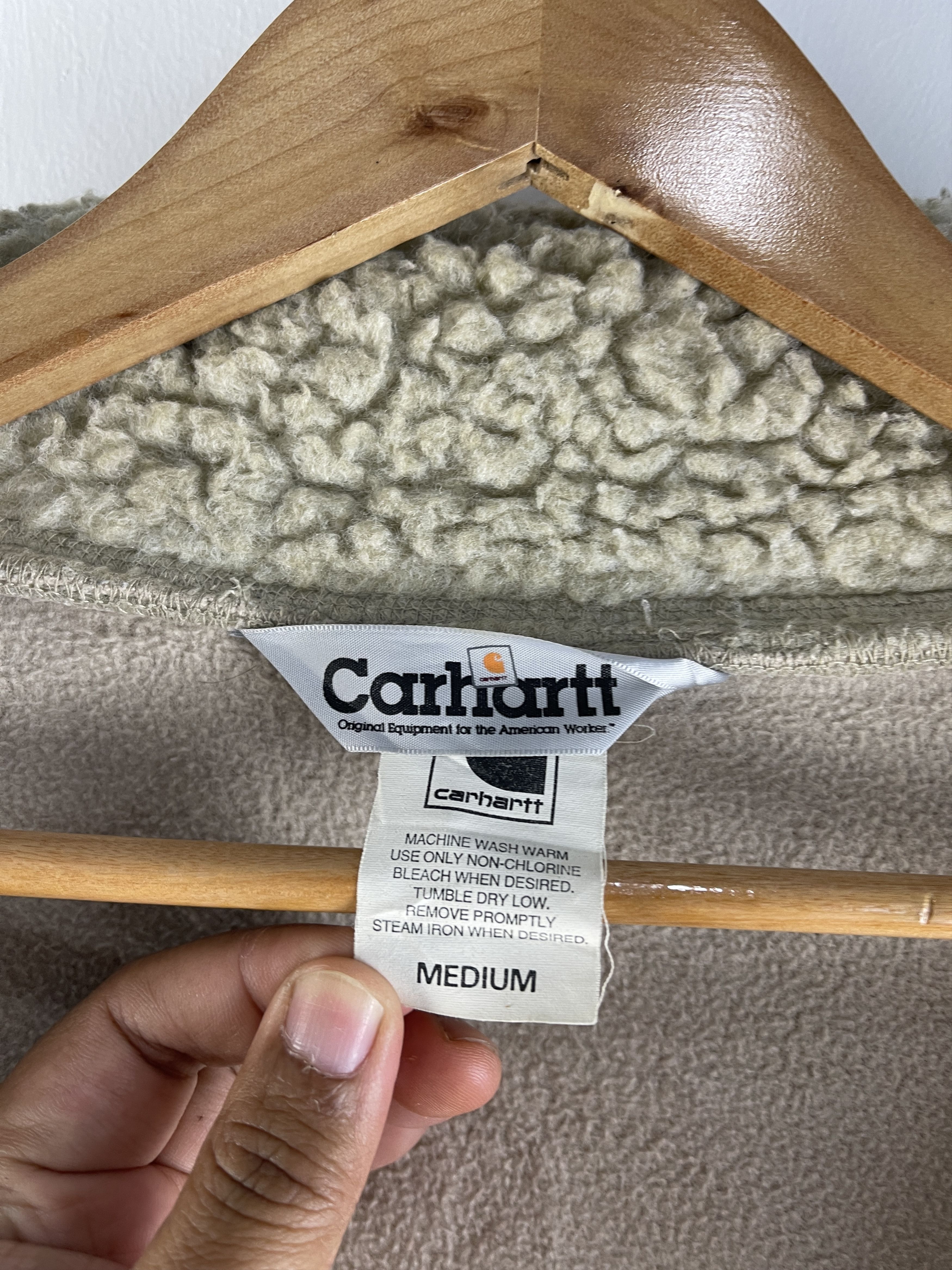 Carhartt Vintage Carhartt Sherpa Fleece Jacket Beige Leather Patch Size US M / EU 48-50 / 2 - 14 Thumbnail