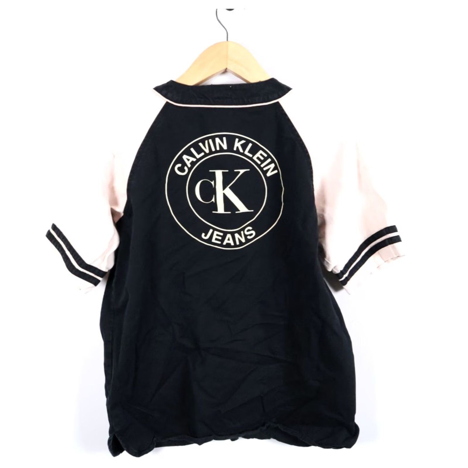 Calvin Klein VINTAGE Calvin Klein Baseball Jersey Men's M Short Sleeve Black Beige Embroidered 90s Hip Hop Retro Size US M / EU 48-50 / 2 - 2 Thumbnail