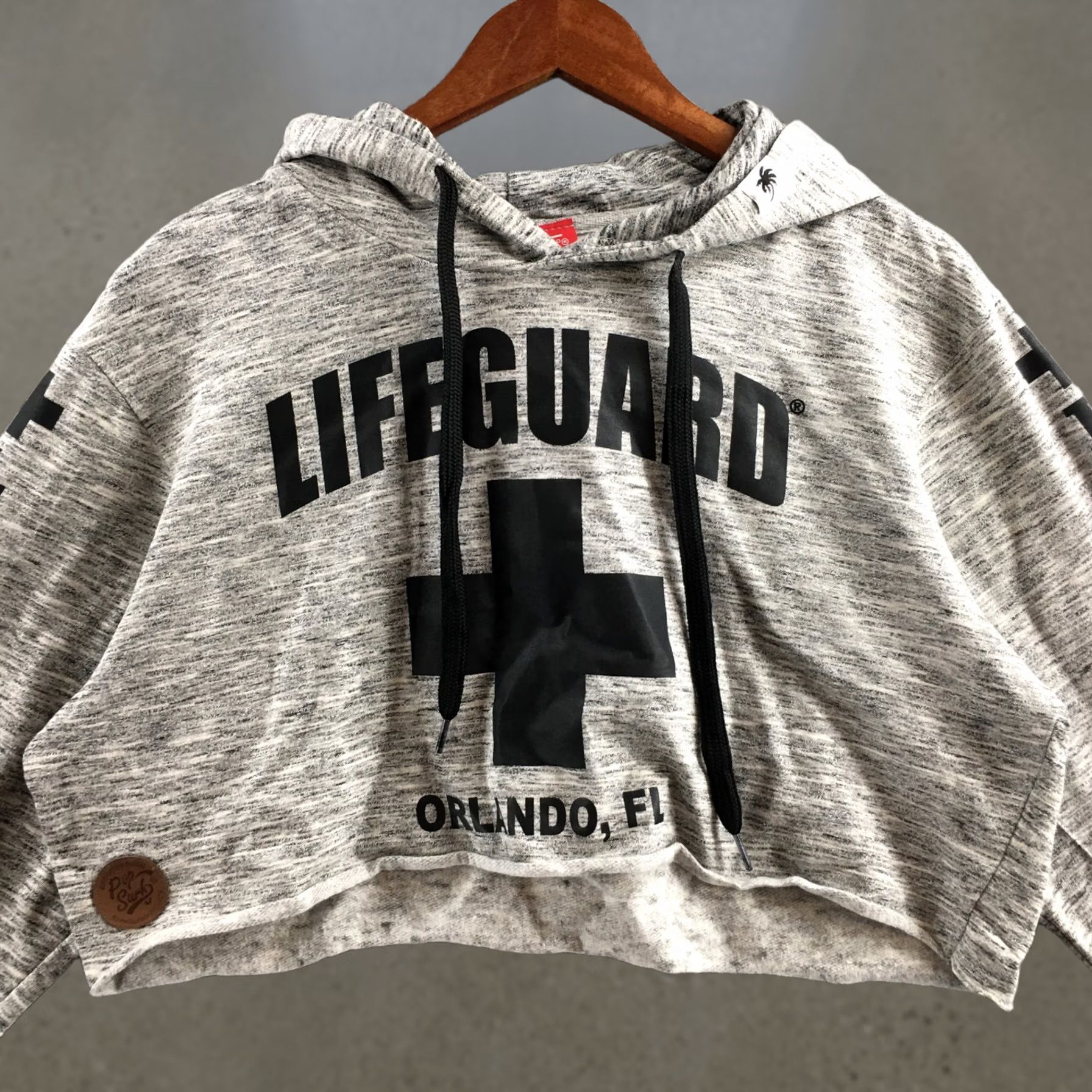 Vintage Lifeguard Hoodie Womens Large Gray Heather Cropped Pullover Graphic Pop Surf Shirt Size L / US 10 / IT 46 - 1 Thumbnail