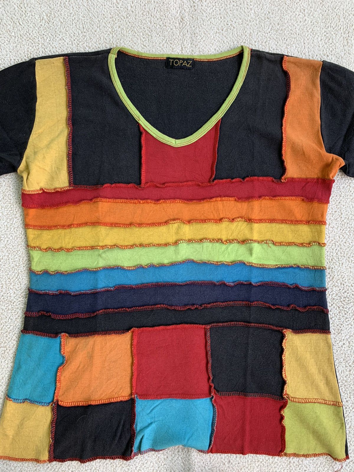 Japanese Brand vtg 90s Topaz Reworked Multicolor Tshirt Size XL / US 12-14 / IT 48-50 - 3 Thumbnail