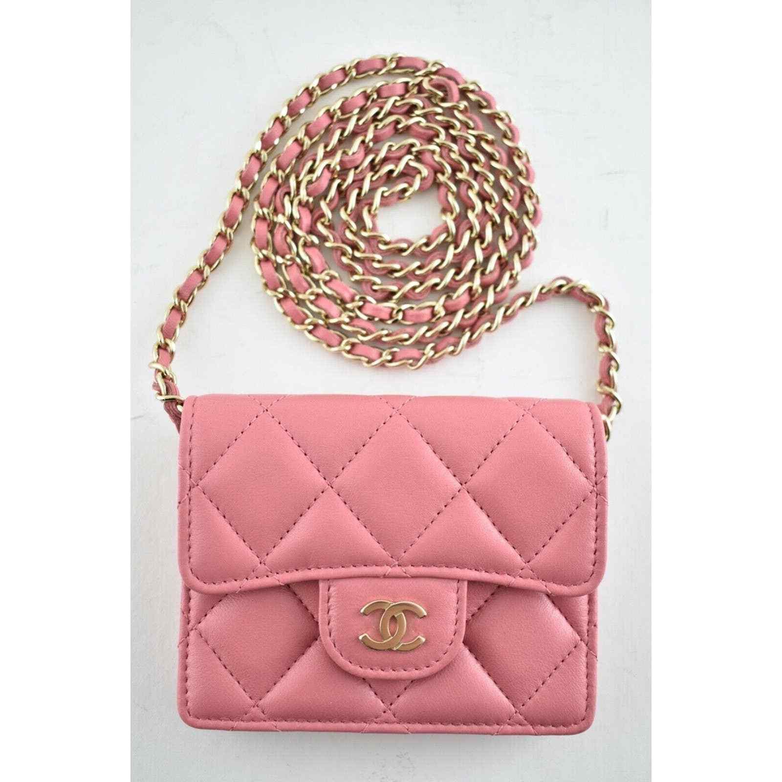 Chanel Chanel Chain Pink Lambskin Gold Card Shoulder Crossbody Bag Size ONE SIZE - 1 Thumbnail