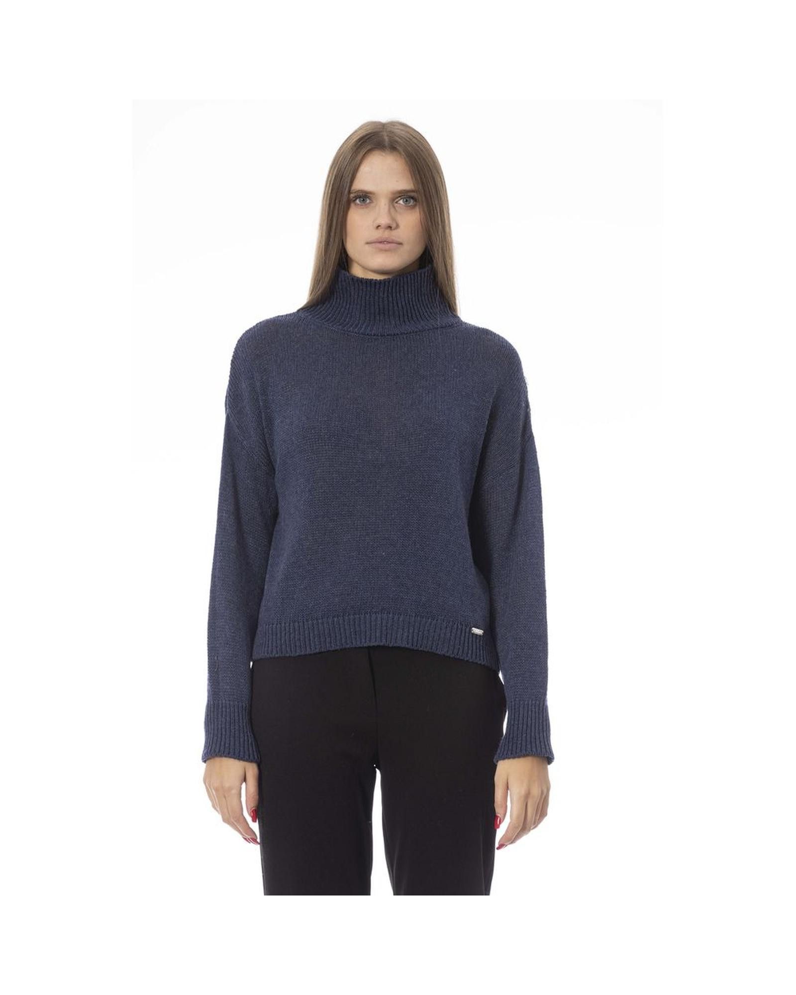 image of Baldinini Ribbed Long Sleeve Sweater in Blue, Women's (Size Medium)