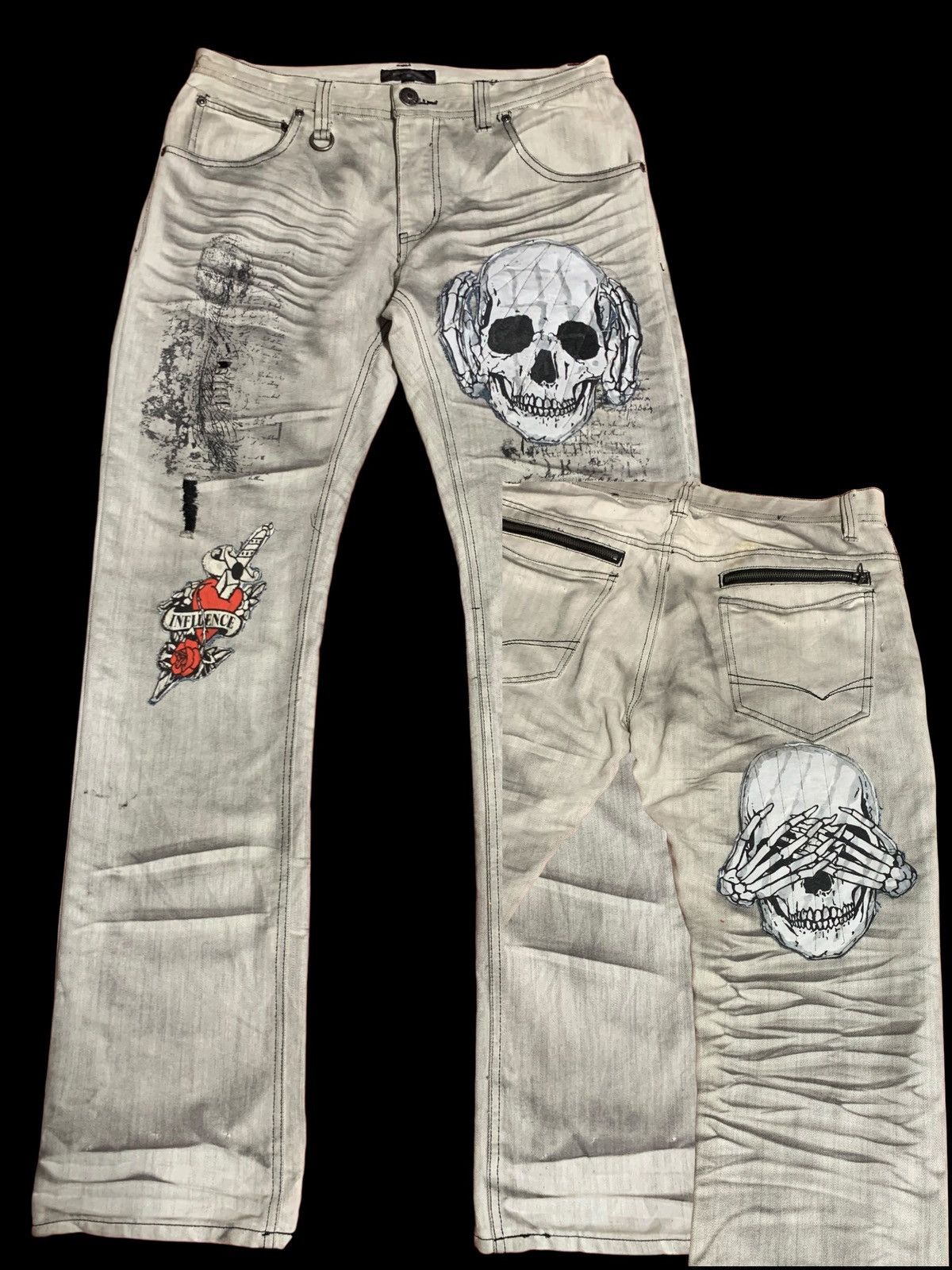 Vintage IntheAttichomme Jeans Bondage Punk Skull Style
