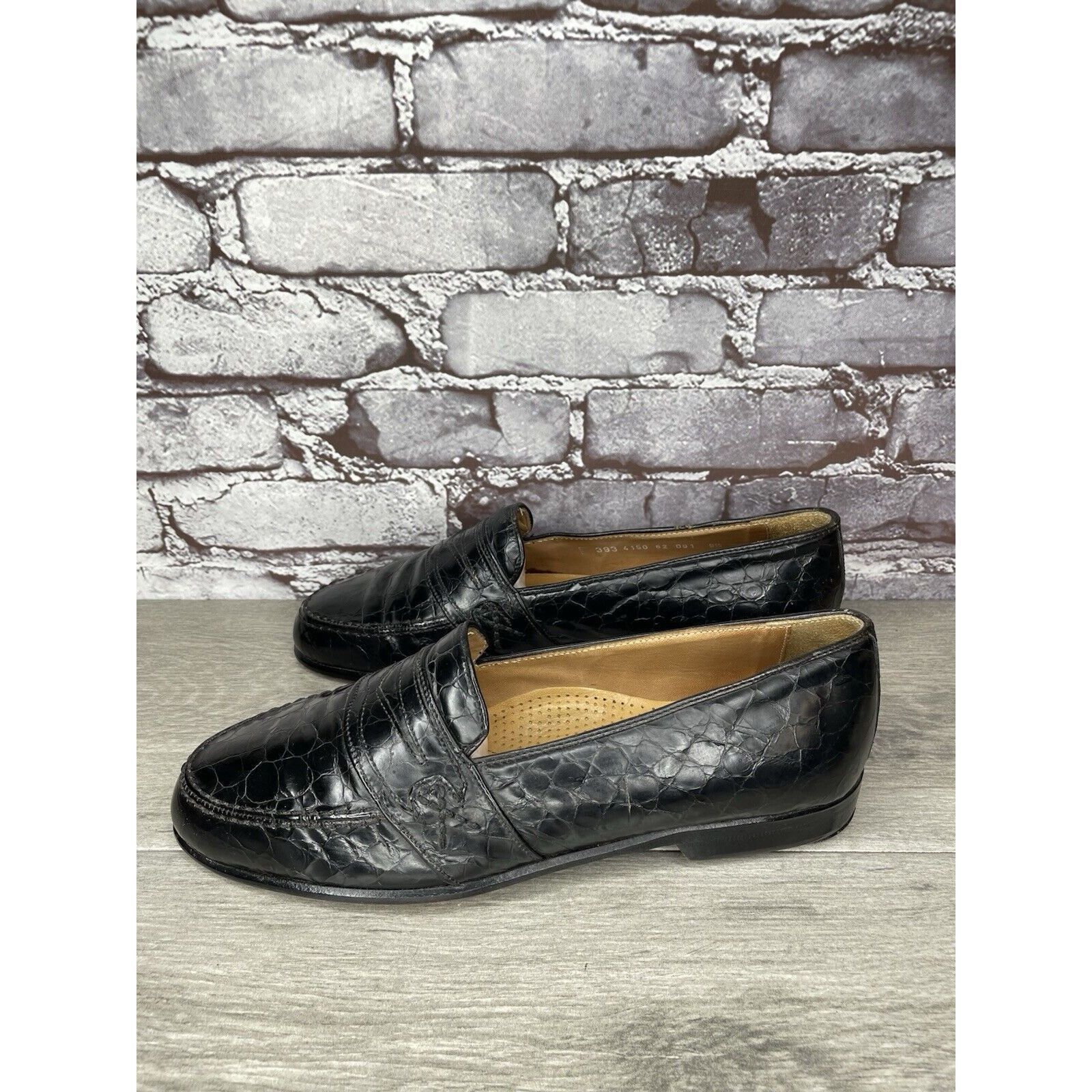 Cable & Co. Black Leather Croc Penny Loafers Dress Shoes Men