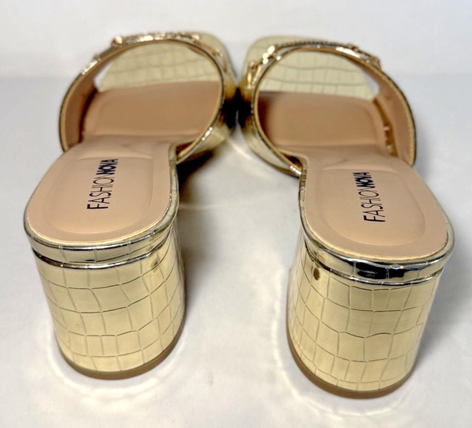 Fashion Nova FASHION NOVA Xylia Hardware Croc Mules Block Heel Gold Size US 8 / IT 38 - 4 Thumbnail