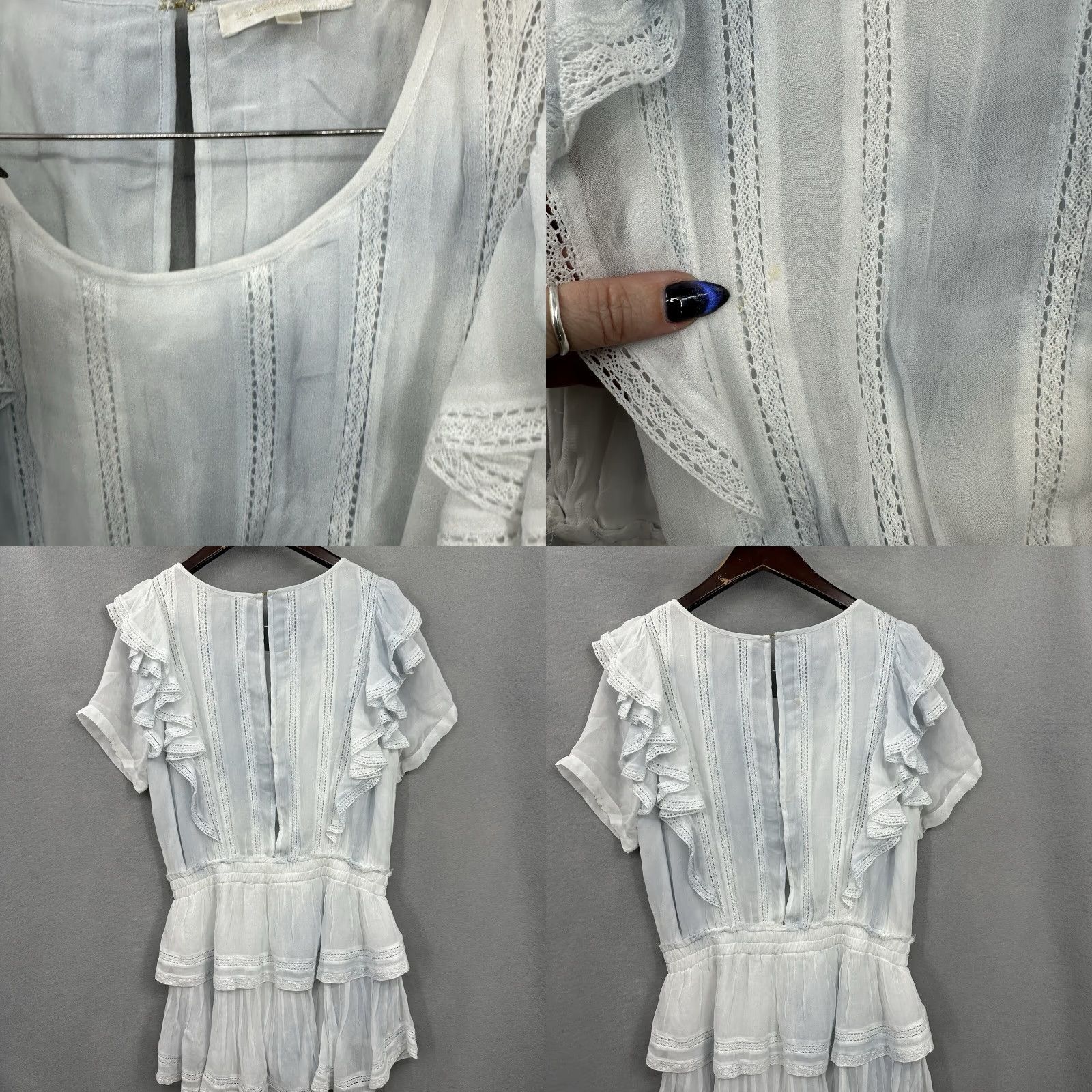 LoveShackFancy LoveShackFancy Stella Casual Mini Dress Womens Large Blue Tie Dye Ruffle Cap Sleeve Bohemian Size L / US 10 / IT 46 - 8 Thumbnail