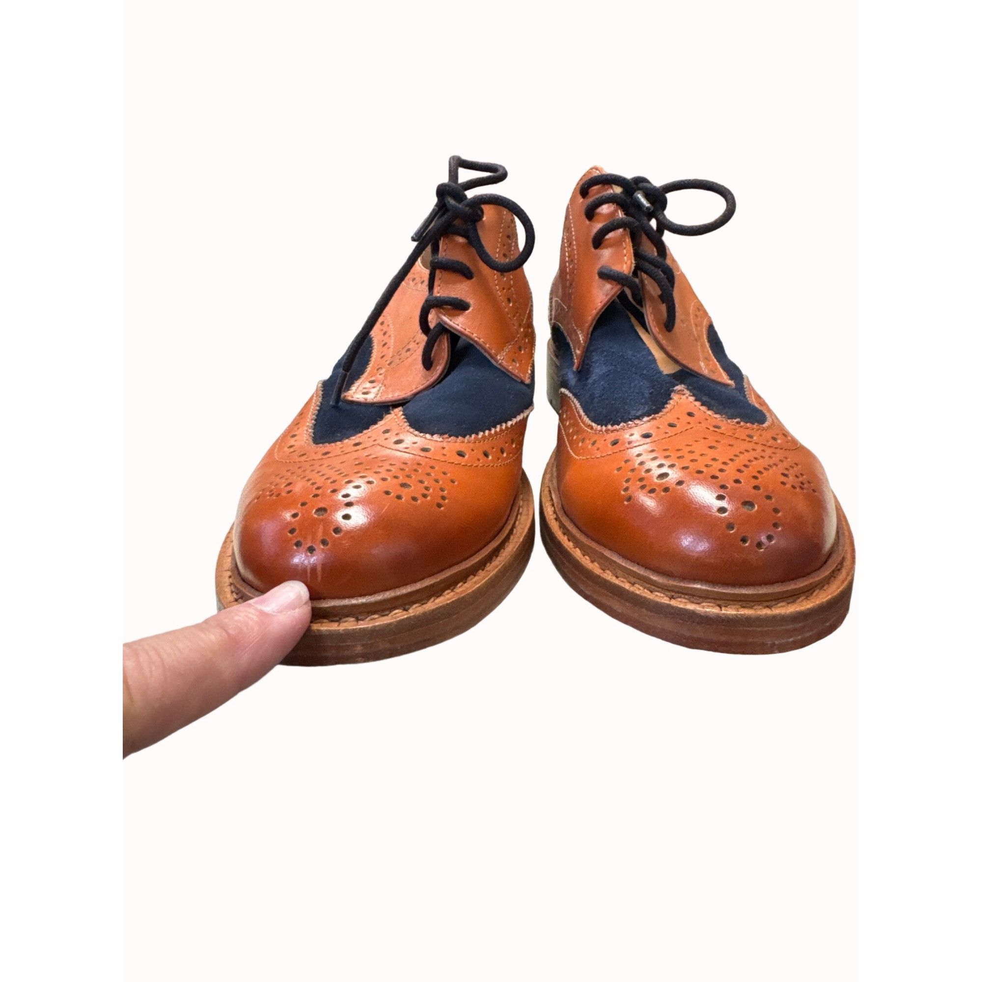 Designer Paul Malone Palm beach Bradford men’s brown navy blue Oxford Size US 10 / EU 43 - 7 Thumbnail