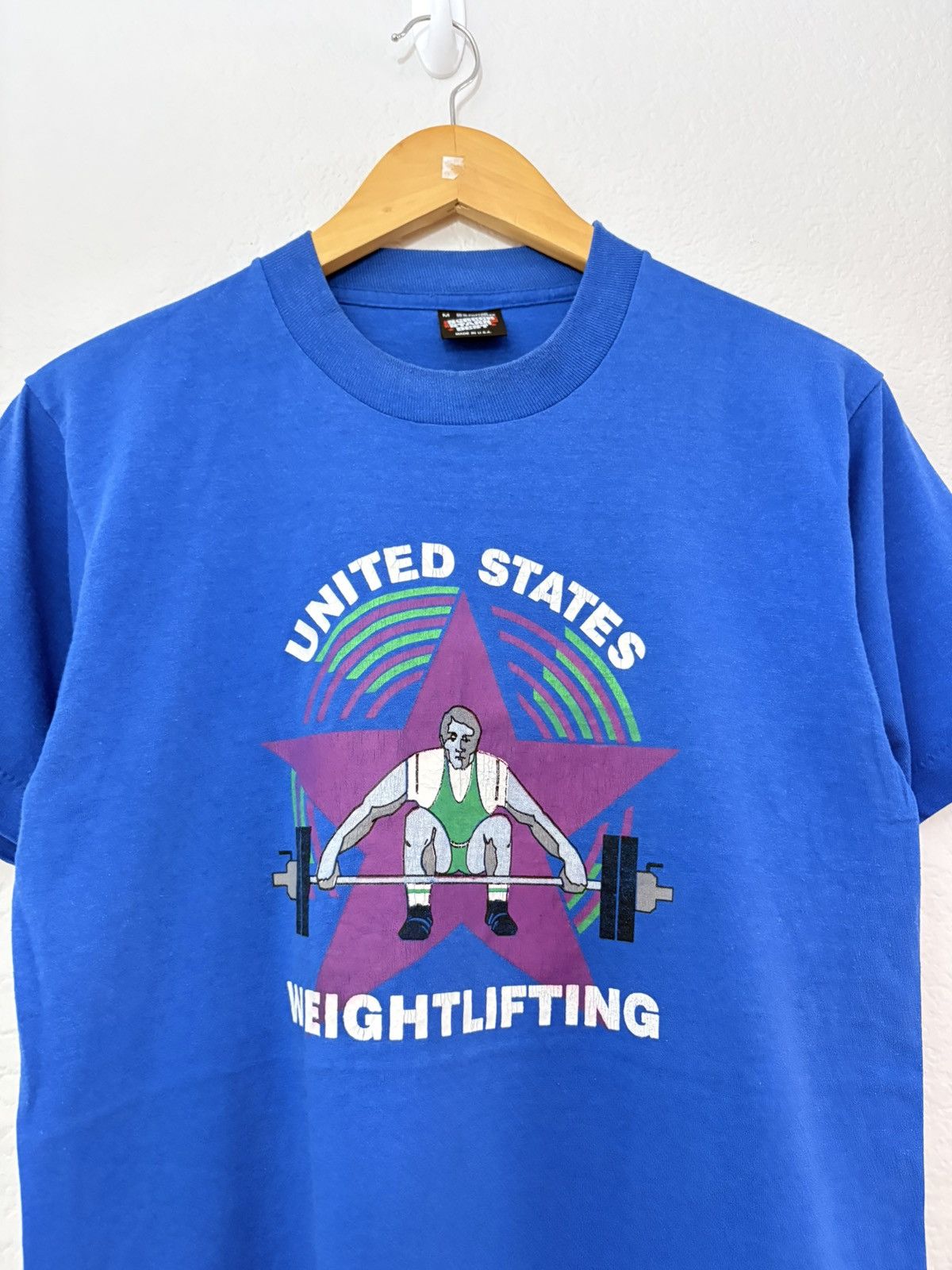 Vintage 80’s US Weightlifting Vintage Faded Blue Screen Stars Tee Size US M / EU 48-50 / 2 - 2 Thumbnail