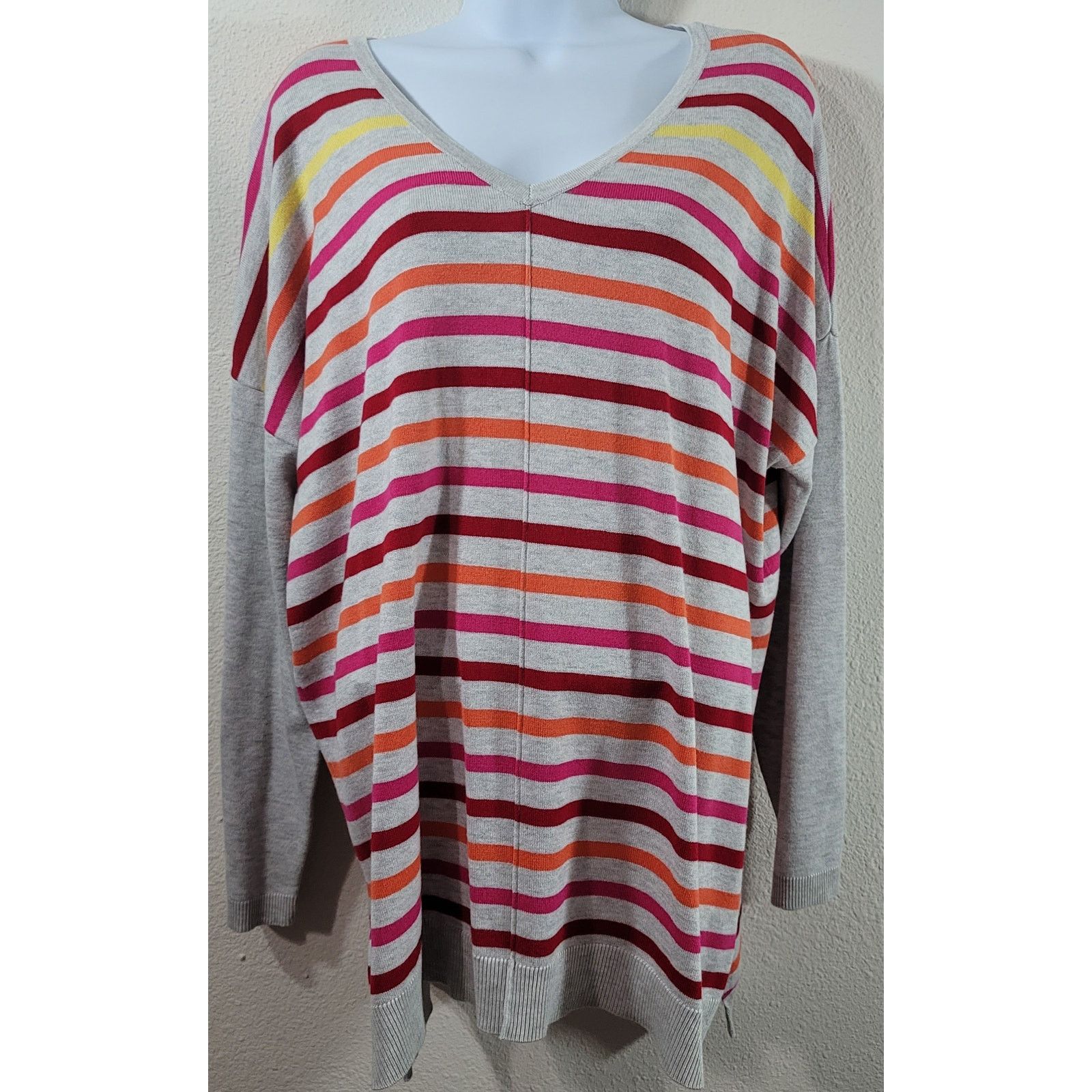 Other Lane Bryant Gray Yellow Orange Striped Sweater Top 18 20 Size XXL / US 16-18 / IT 52-54 - 1 Thumbnail