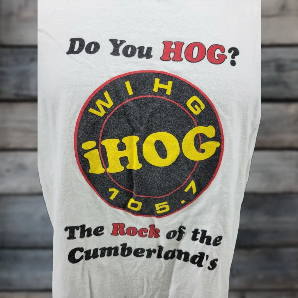 Fruit Of The Loom WIHG IHOG Radio Shirt White Size Large Shirt Mens Short Sleeve 105.7 FCC? Size US L / EU 52-54 / 3 - 1 Thumbnail