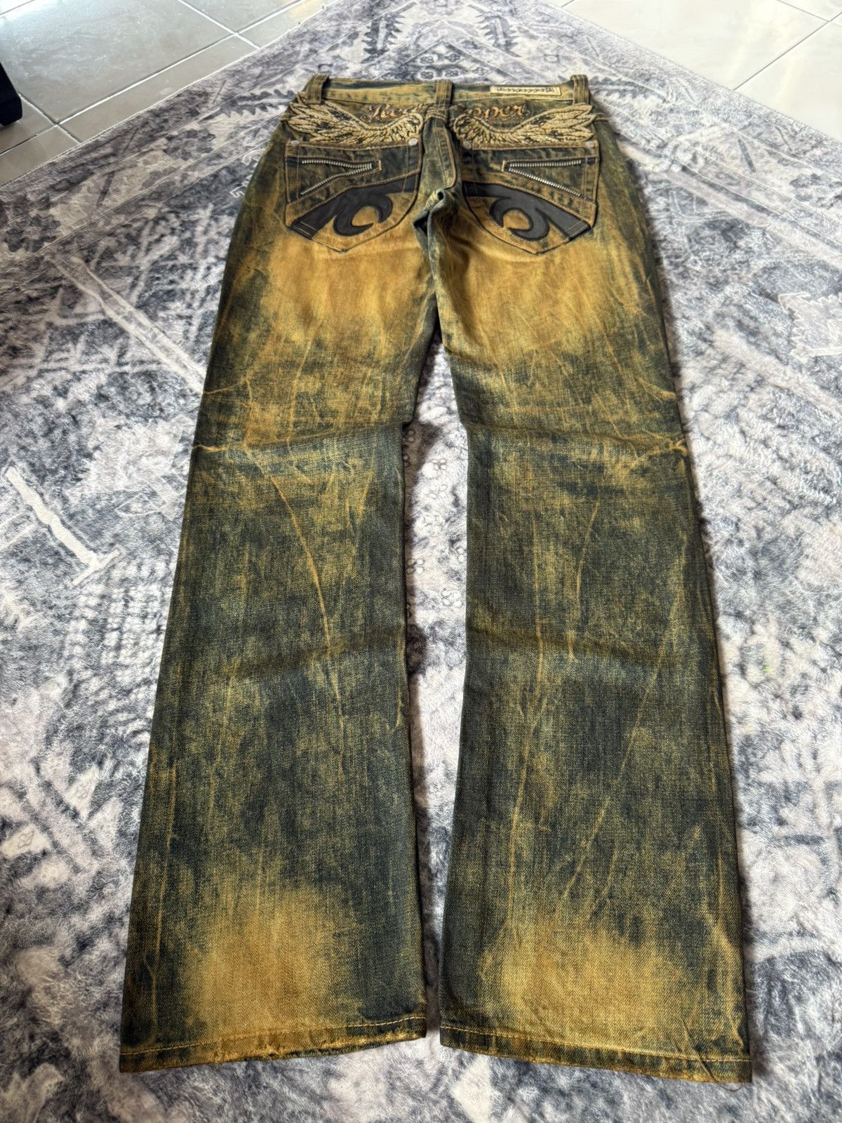 Hysteric Glamour Red Pepper Shadow Mud Wash Embroidered Wings Jeans Size US 29 - 2 Thumbnail