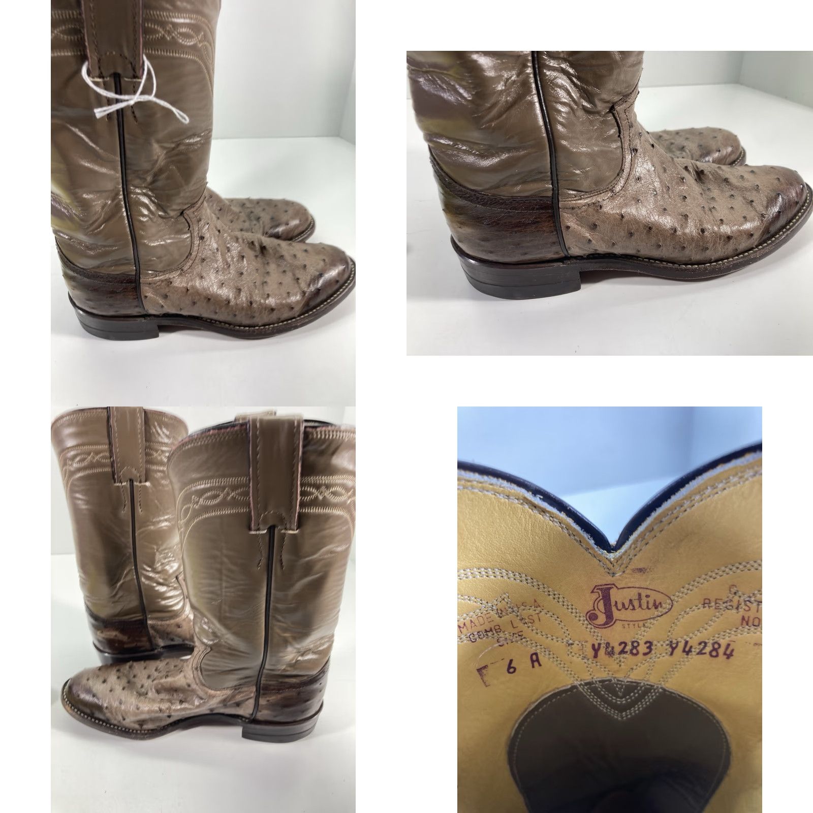 Justin Boots Justin Boots Women Full Quill Ostrich Size 6 Narrow Taupe Exotic Leather Y4283 Size US 6 / IT 36 - 8 Thumbnail