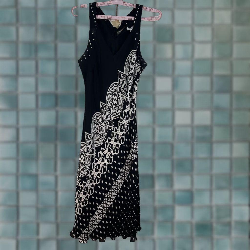 Vintage VINTAGE Peter Nygard Women's Sleeveless Silk Dress Size 14 Geometric Black/White Party Wedding Size XL / US 12-14 / IT 48-50 - 1 Thumbnail