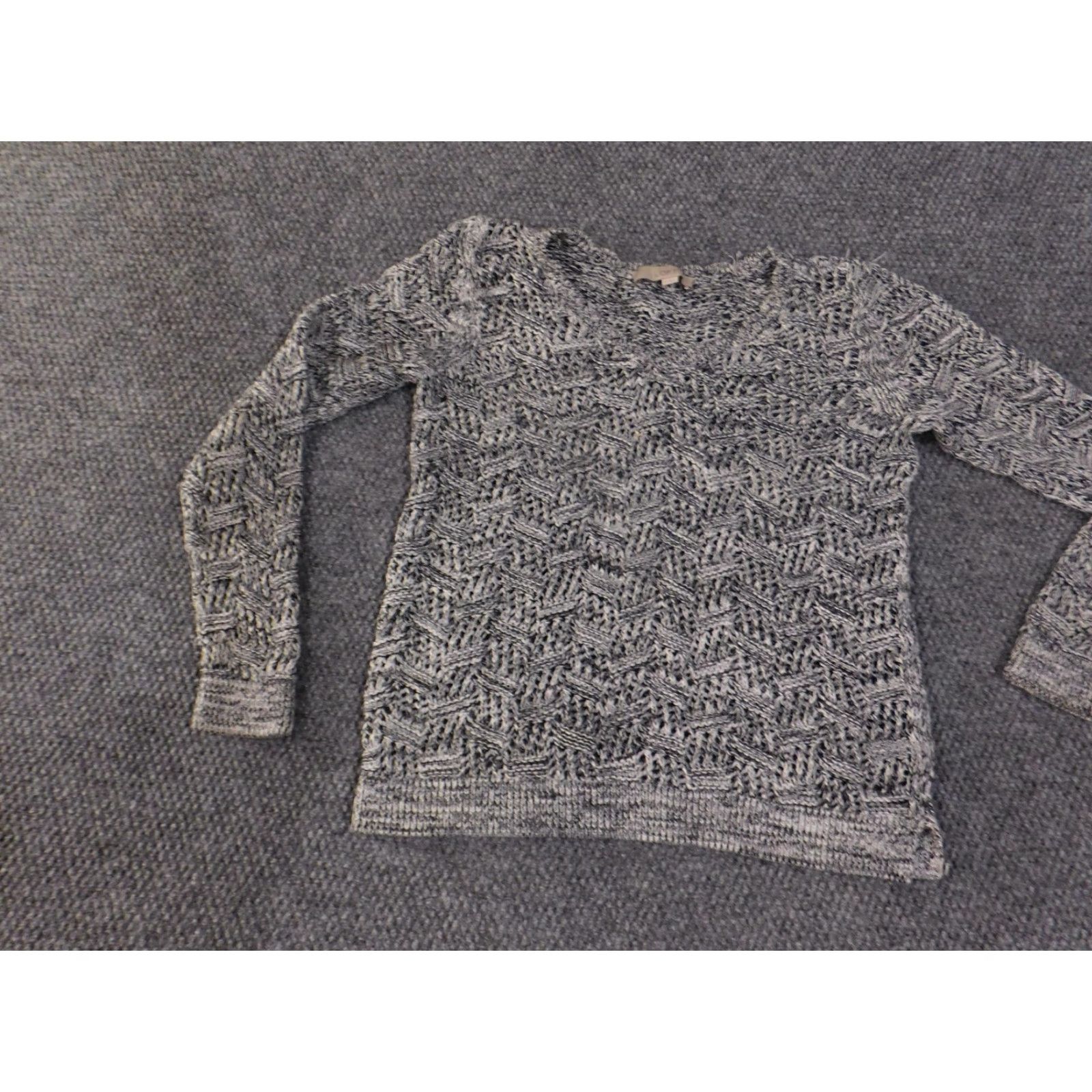 Loft LOFT Sweater Womens Medium Gray Black Knit Pullover V Neck Long Sleeve Patterned Size M / US 6-8 / IT 42-44 - 3 Thumbnail
