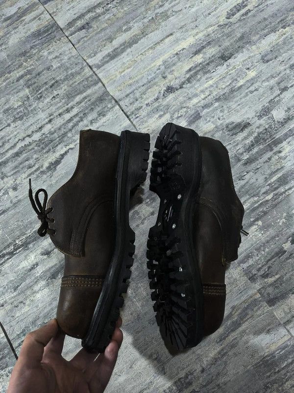 Genuine Leather Vtg Dark Brown Chunky Leather Metal Front Shoes Workwear Size US 8 / IT 38 - 9 Thumbnail
