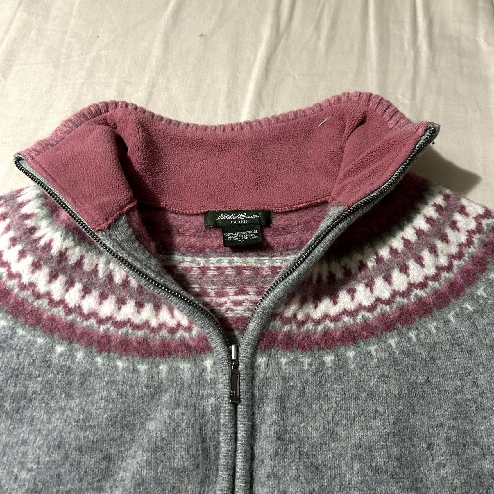 Eddie Bauer VINTAGE Eddie Bauer Fair Isle Nordic Lambs Wool Full Zip Sweater XL Women Gray Pullover Knit Wool Size XL / US 12-14 / IT 48-50 - 3 Thumbnail