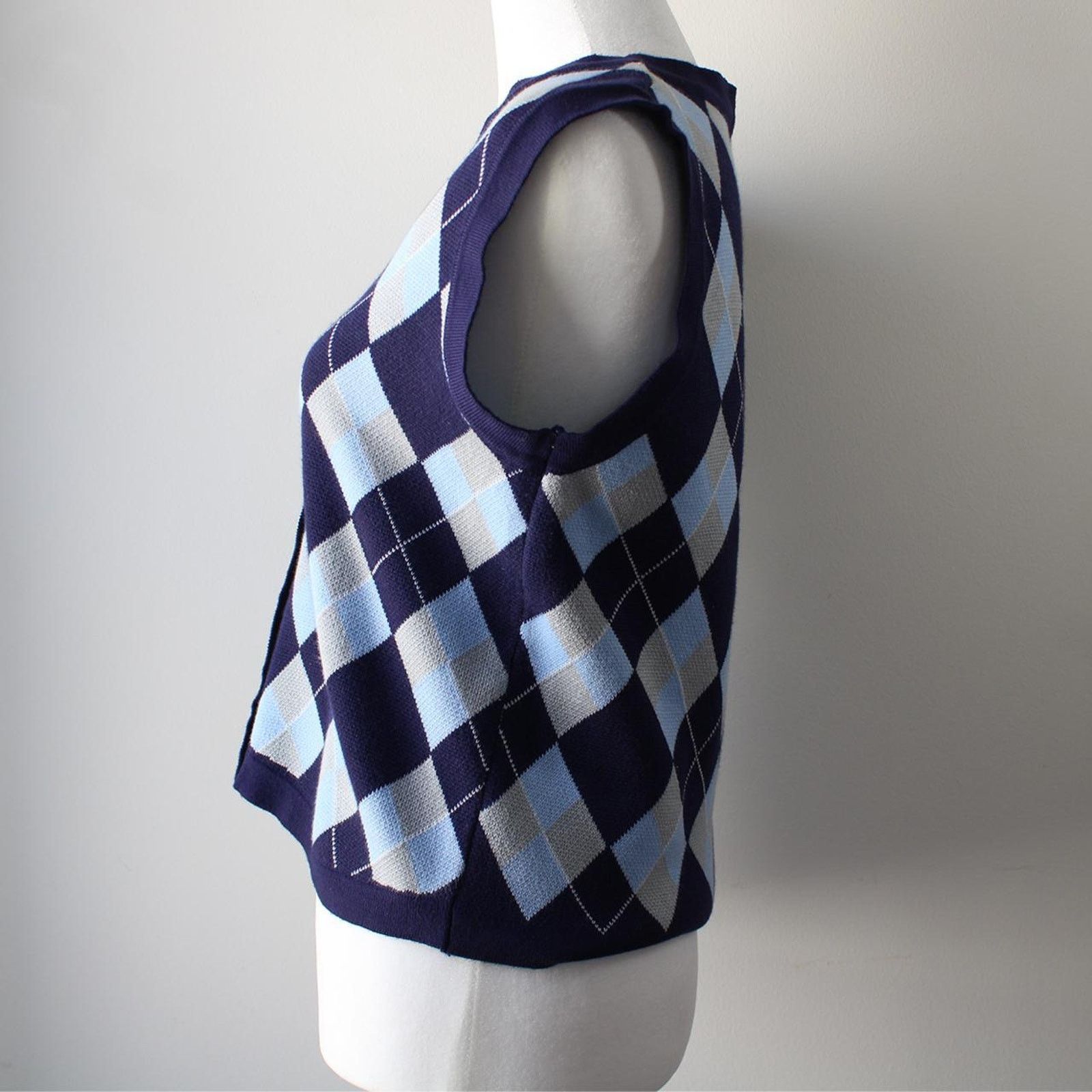 & Other Stories Vintage Blue Plaid Knit Sweater Button up Vest Size M / US 6-8 / IT 42-44 - 2 Thumbnail