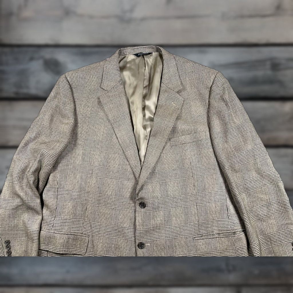 Jos. A. Bank Wool Camel Hair Blazer Men's 50 Brown Glen Check 2-Button Jacket