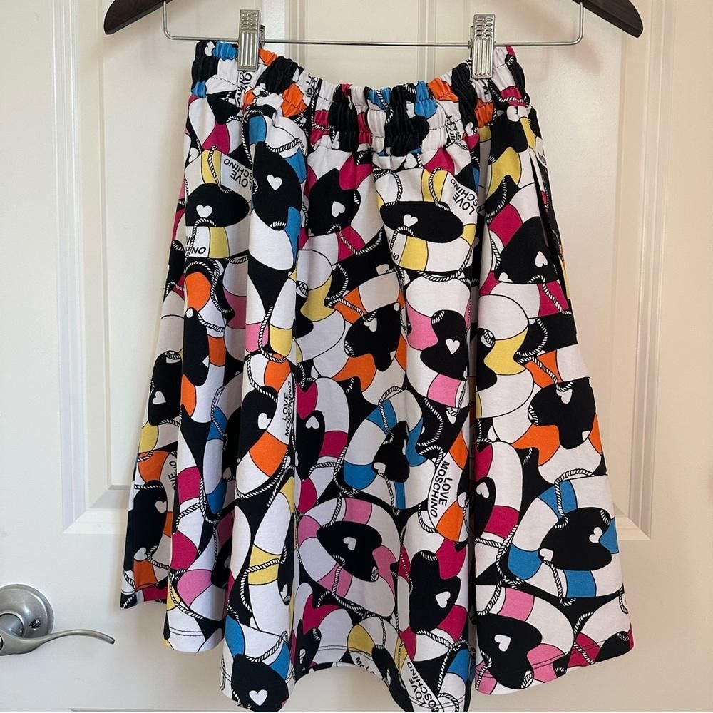 NWT LOVE MOSCHINO Printed Cotton-end Jersey Mini Skirt. US4
