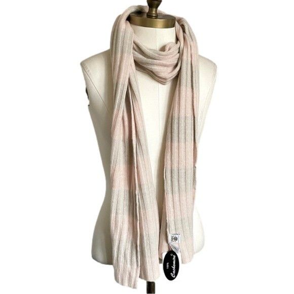 Portolano Portolano Pastel Pink / Gray Ribbed Cashmere Scarf - BNWTs🧣 Size ONE SIZE - 2 Thumbnail