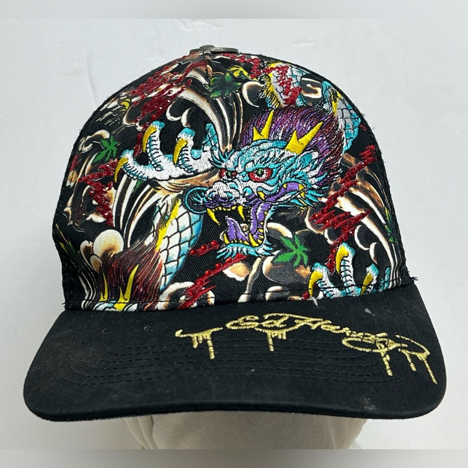 Ed Hardy Ed Hardy Trucker Hat Cap Black, Dragon, Studded Embroidered Size ONE SIZE - 1 Thumbnail