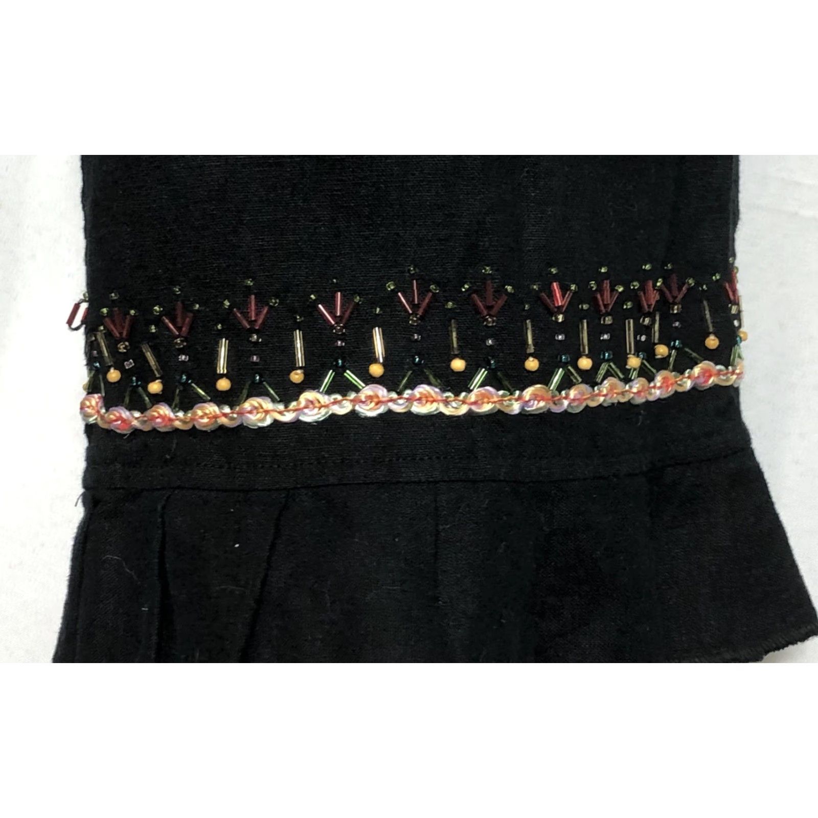 Vintage Hearts Of Palm Pants Cropped Casual Women 14 Black High Rise Beaded Linen Rayon 24in Inseam 32W Stretch Crop Size 24" / US 00 / IT 34 - 3 Thumbnail