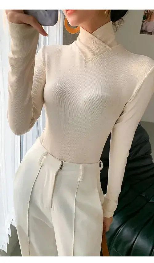 Japanese Brand × Vintage Collar Long-sleeved Stretch T-shirt Women's Fall Size ONE SIZE - 2 Thumbnail