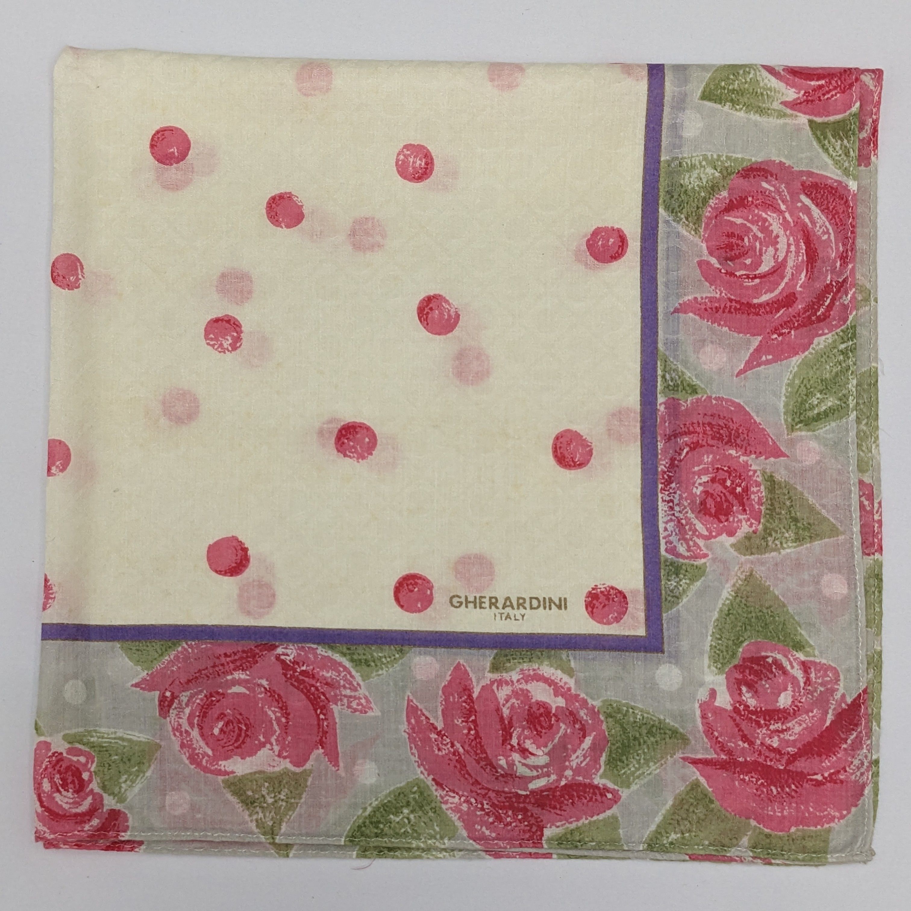 MR & MRS ITALY VINTAGE GHERARDINI ITALY PINK ROSE POLKA DOT HANDKERCHIEF Size ONE SIZE - 1 Thumbnail