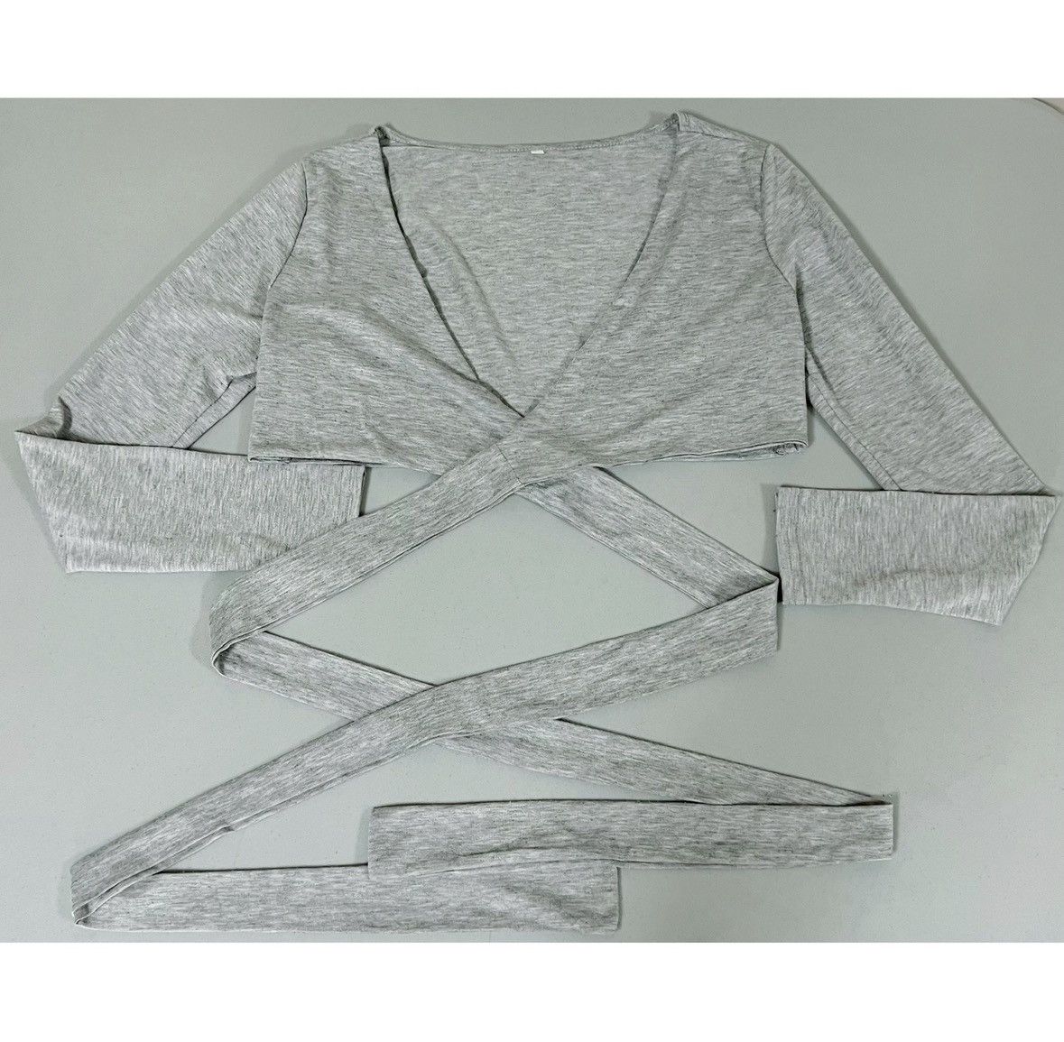 Japanese Brand Gray 3/4 Sleeve Wrap-Around Cardigan Crop Top Shirt Size M ⛓️ Size M / US 6-8 / IT 42-44 - 1 Thumbnail