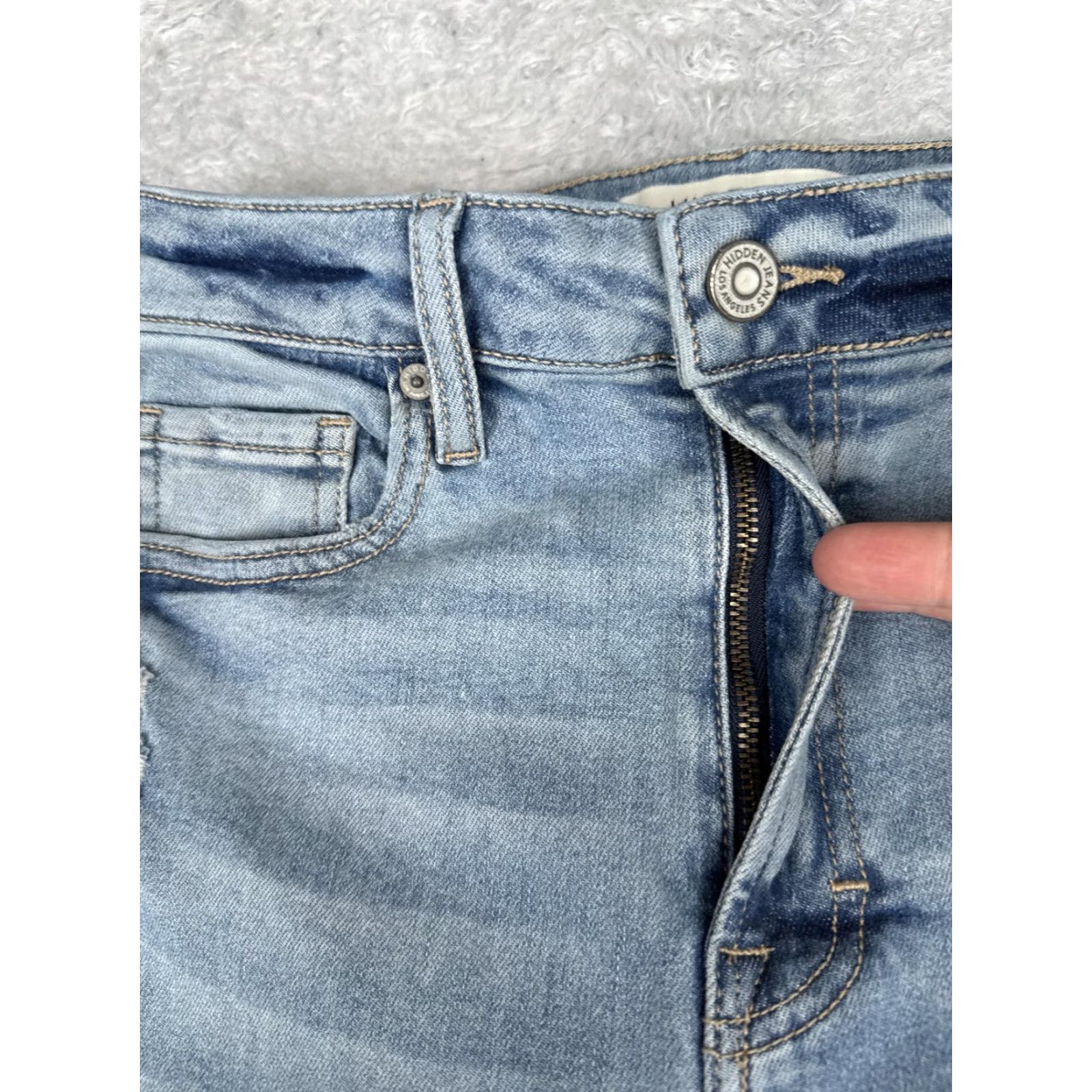 Vintage Hidden Jeans Womens 26 Blue Light Wash High Rise Flared 5-Pocket Distressed Stretch Denim 28in Inseam 90s Grunge City Vintage No Size 26" / US 2 / IT 38 - 5 Thumbnail